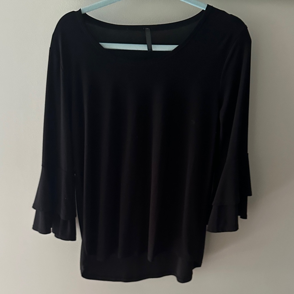 Chic Black Women's Blouse with Ruffled Sleeves
